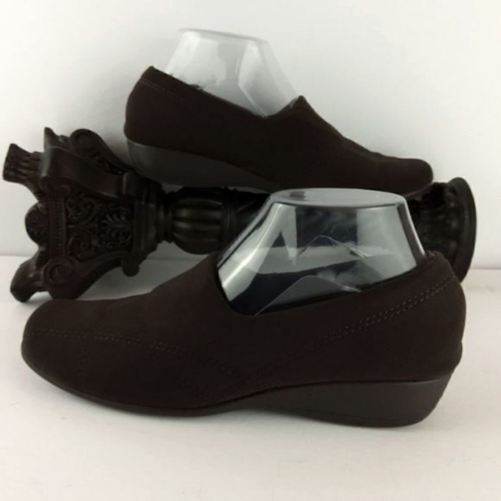 S.R.O. Brown fabric wedge heel loafers